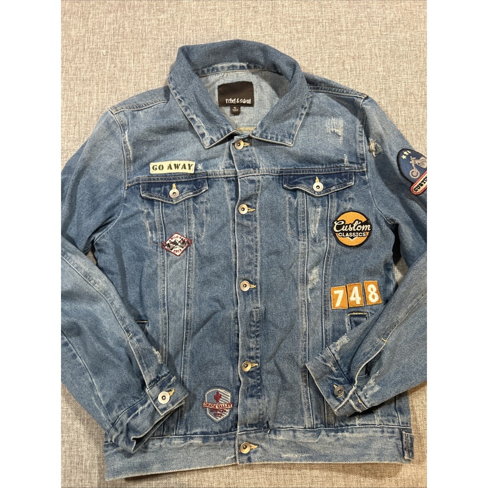 Rebel Soul Denim Jacket Women's XL Biker Motorcycle Patches Blue Jean Trucker